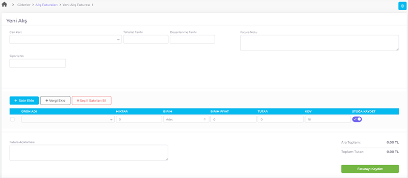 Yeni Alış Faturası